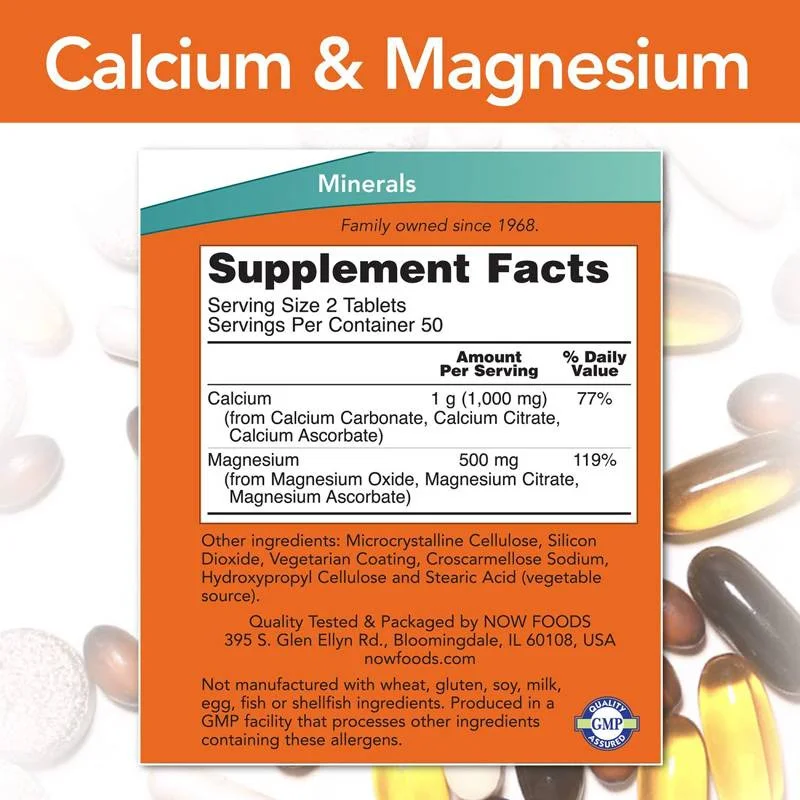 Calcium & Magnesium 2:1 (50 дози) / 100 Таблетки - NOW Foods