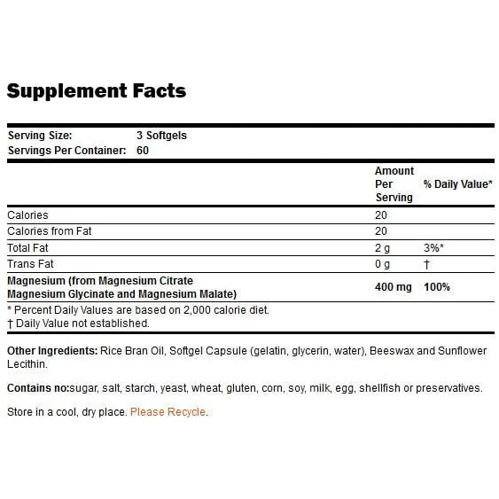 Magnesium Citrate Softgels (60 дози) / 180 Гел капсули - NOW Foods
