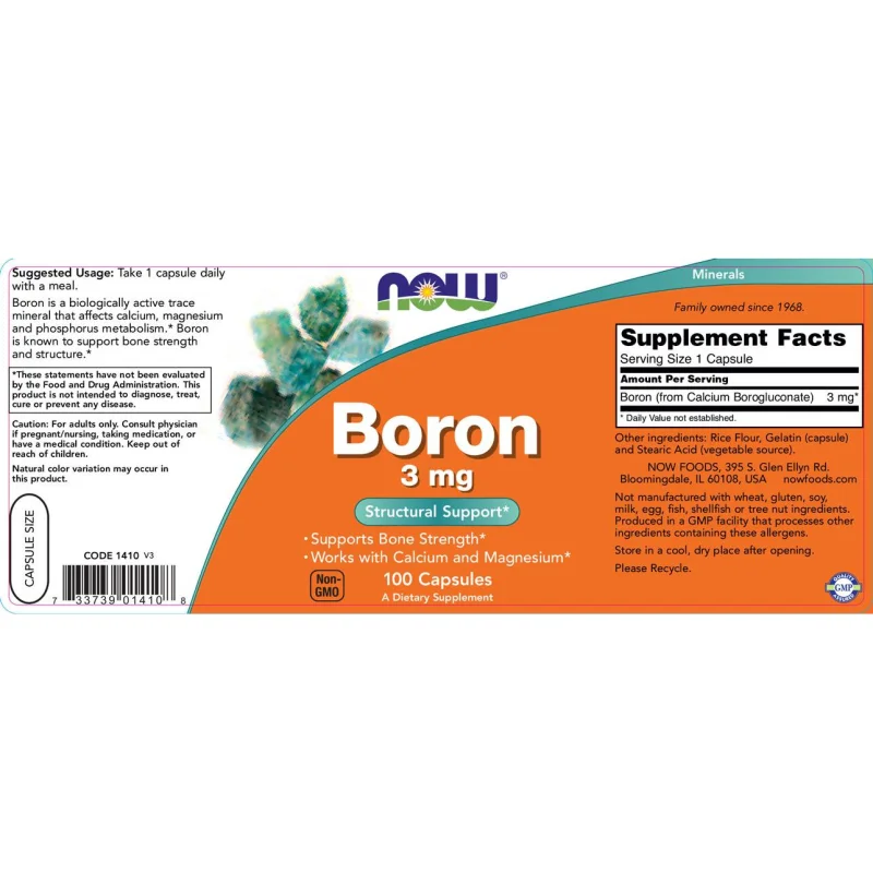Boron 3 mg (100 дози) / 100 капсули - NOW Foods