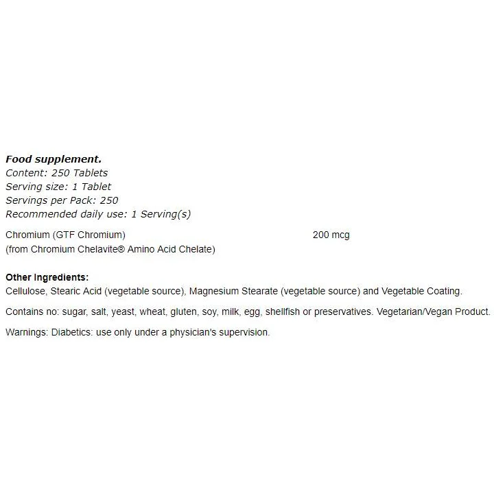 GTF Chromium 200 mcg (250 дози) / 250 Таблетки - NOW Foods