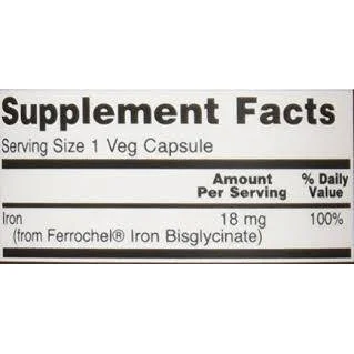 Iron 18 mg Ferrochel (120 дози) / 120 капсули - NOW Foods