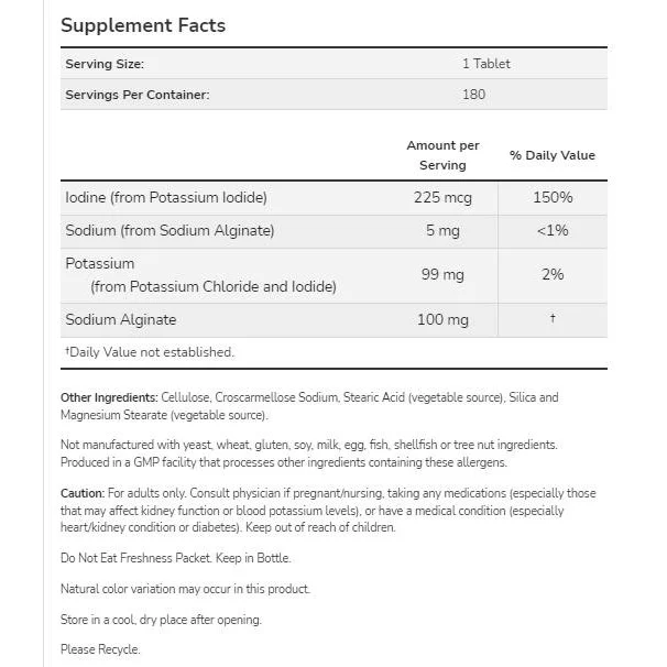 Potassium plus Iodine | Electrolyte Balance Support (180 дози) / 180 Таблетки - NOW Foods