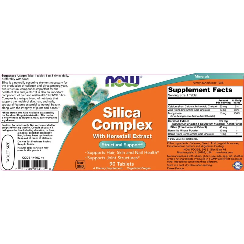 Silica Complex 500 mg (90 дози) / 90 Таблетки - NOW Foods