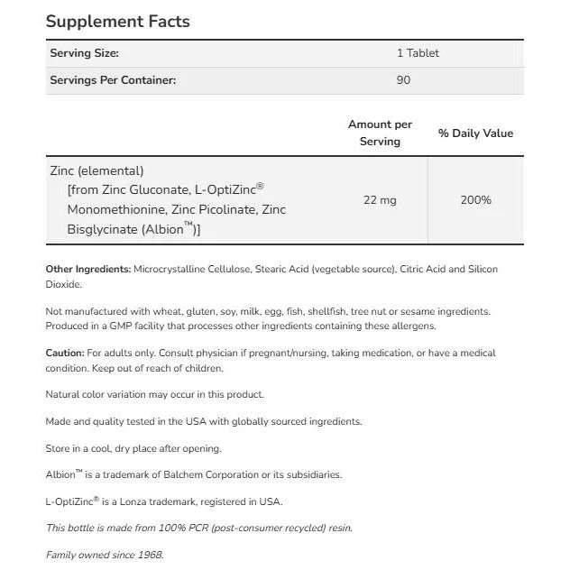 Zinc Transporters | Matrix with Zinc Gluconate, L-OptiZinc®, Picolinate, Bisglycinate Albion™ (90 дози) / 90 Таблетки - NOW Foods