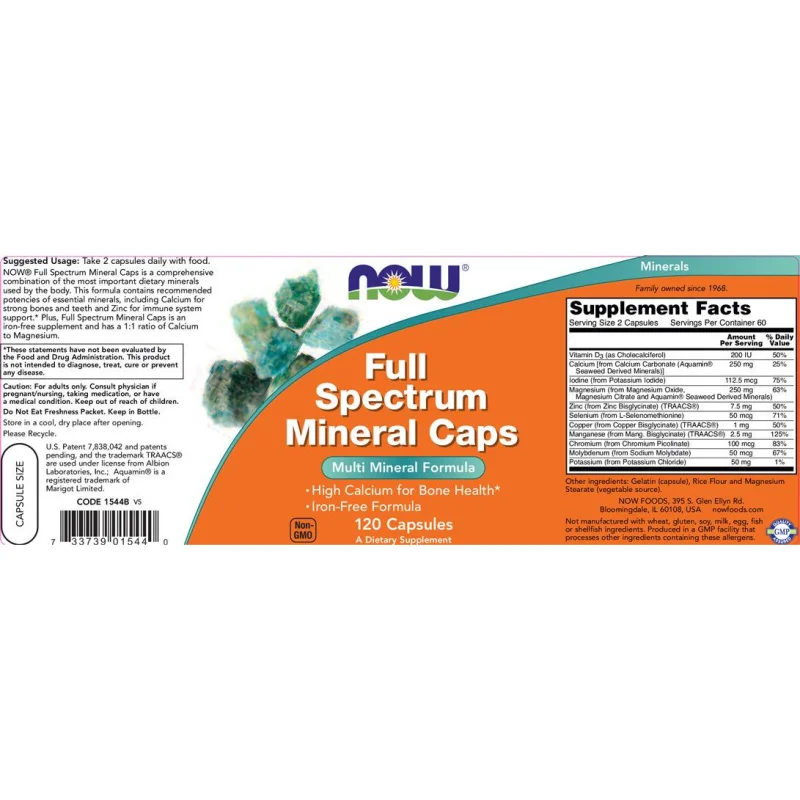 Full Spectrum Mineral Caps (60 дози) / 120 капсули - NOW Foods