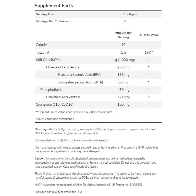 Krill & CoQ10 | Superior Cardiovascular Combination (30 дози) / 60 Гел капсули - NOW Foods