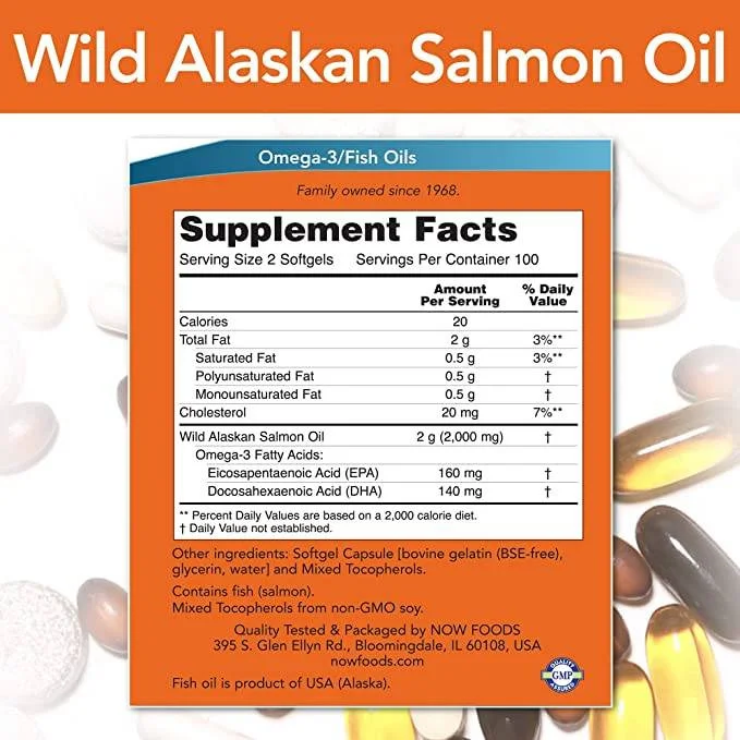 Wild Alaskan Salmon Oil (100 дози) / 200 Гел капсули - NOW Foods