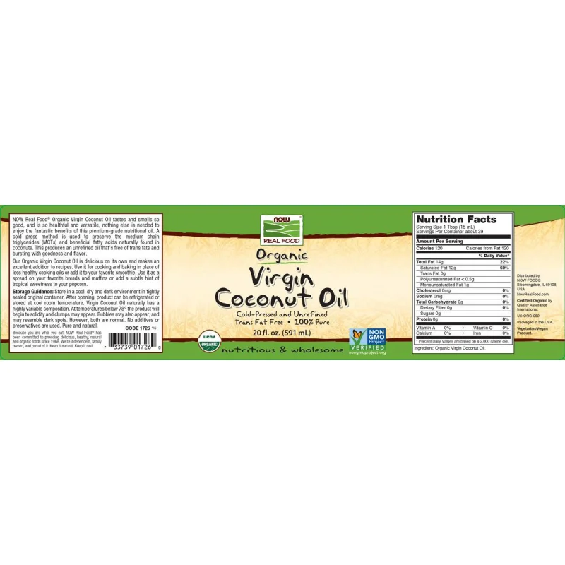 Coconut Oil Organic Virgin / 591 грама - NOW Foods
