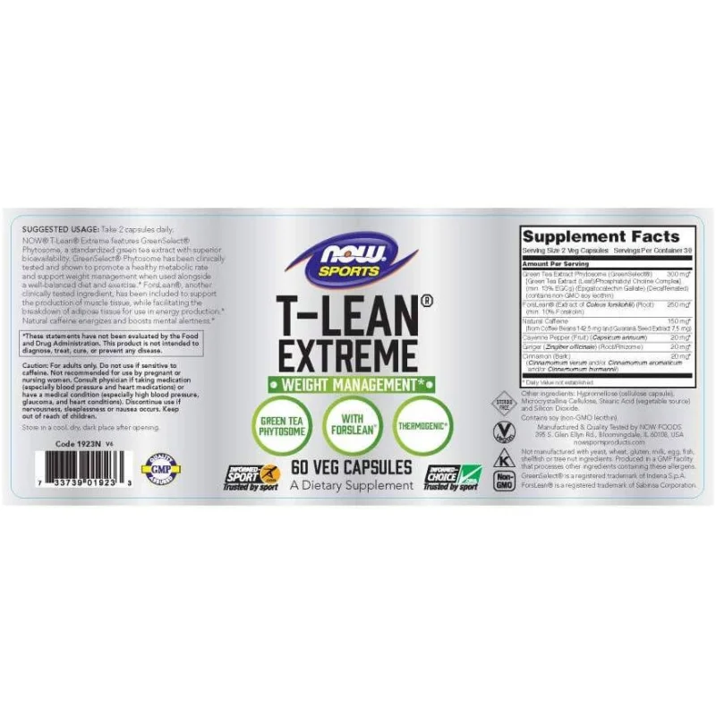 T-Lean Xtreme | Thermogenic Burner (30 дози) / 60 капсули - NOW Foods