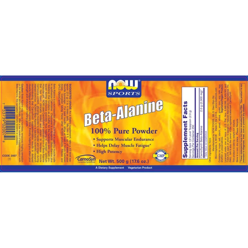 Beta Alanine | CarnoSyn® (250 дози) / 500 грама - NOW Foods