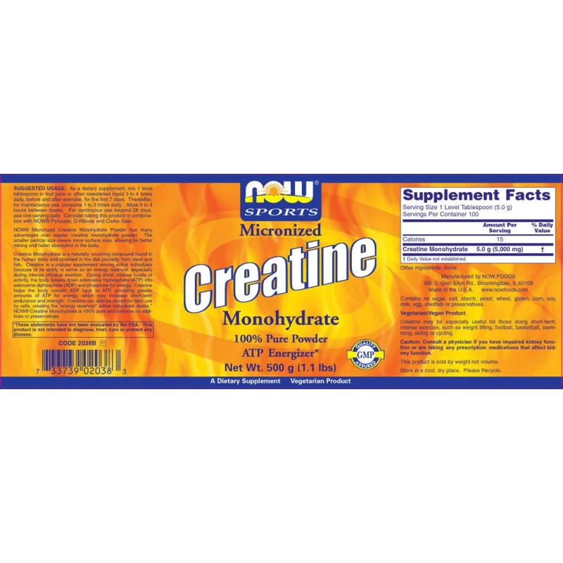 Creatine Powder (120 дози) / 600 грама - NOW Foods