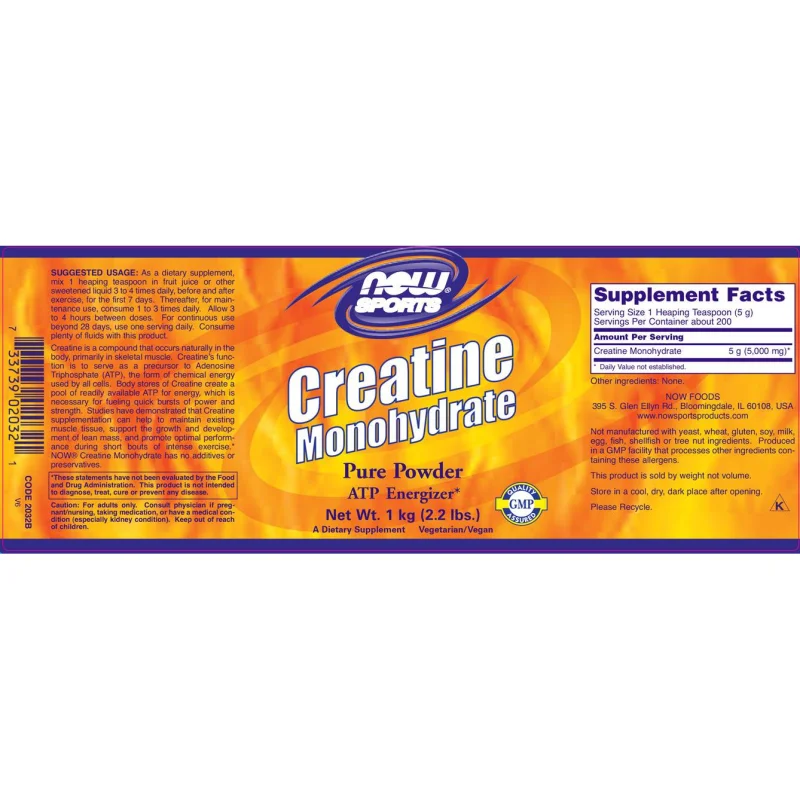 Creatine Powder (200 дози) / 1000 грама - NOW Foods