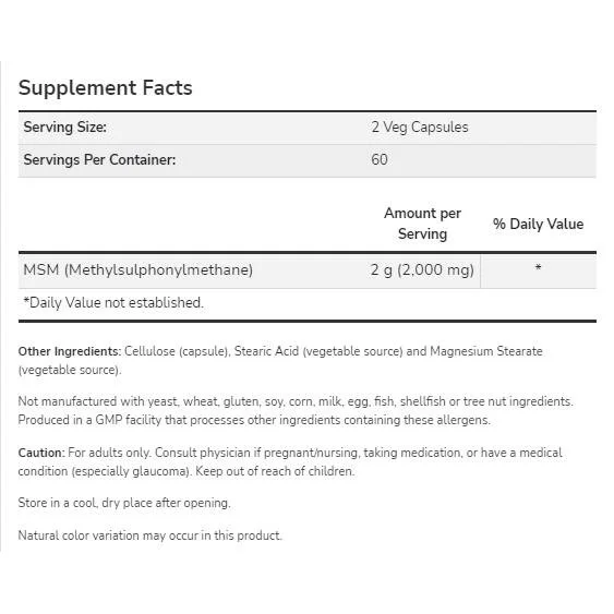 MSM 1000 mg (120 дози) / 240 капсули - NOW Foods