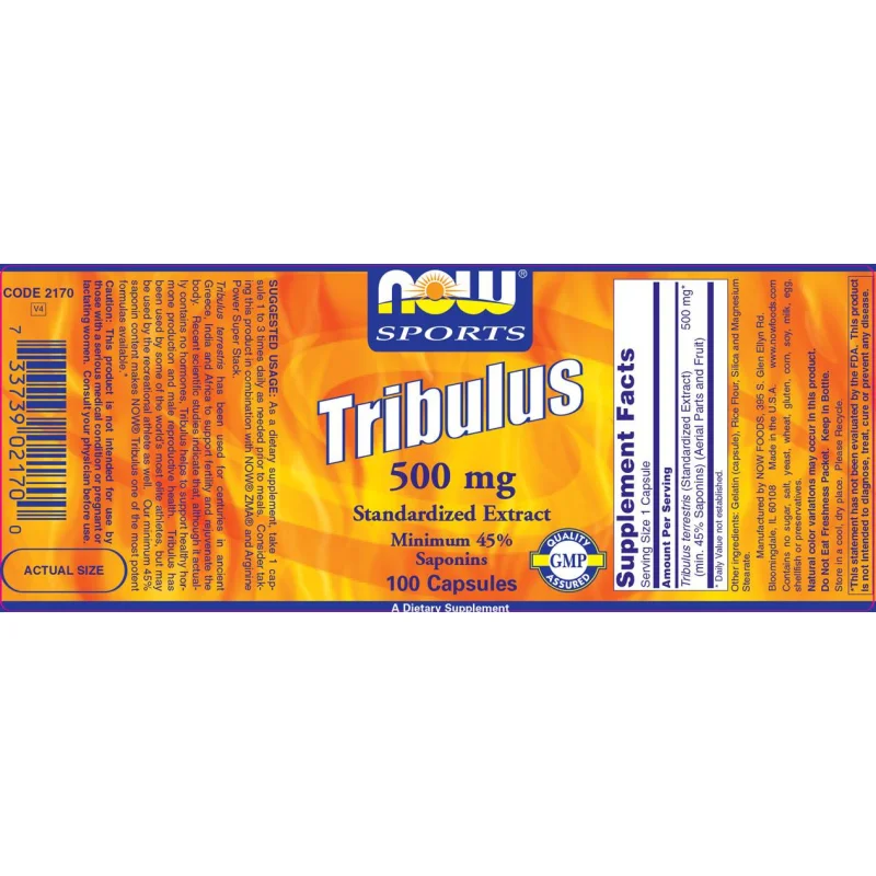 Tribulus 500 mg (100 дози) / 100 капсули - NOW Foods