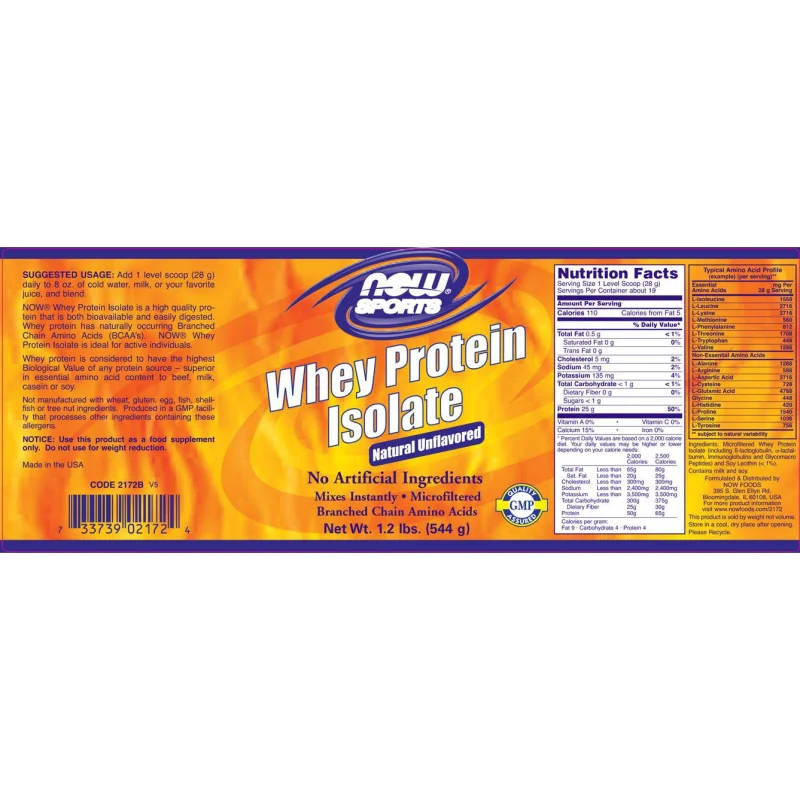 Whey Protein Isolate /Unflavored/ / 544 грама - NOW Foods