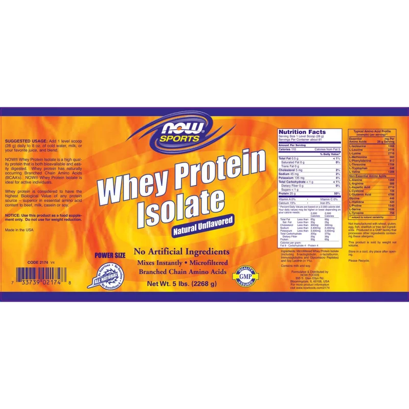 Whey Protein Isolate /Unflavored/ / 2268 грама - NOW Foods