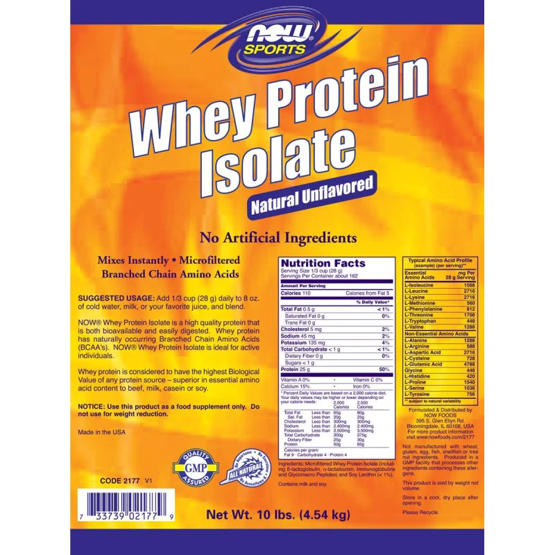 Whey Protein Isolate /Unflavored/ / 4536 грама - NOW Foods