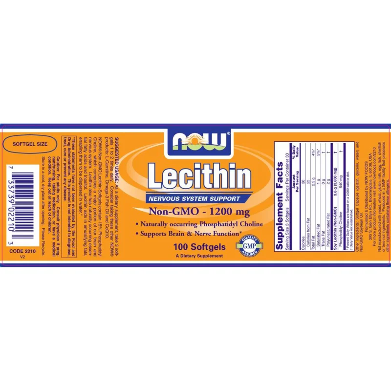 Lecithin / Soy 1200 mg (33 дози) / 100 Гел капсули - NOW Foods