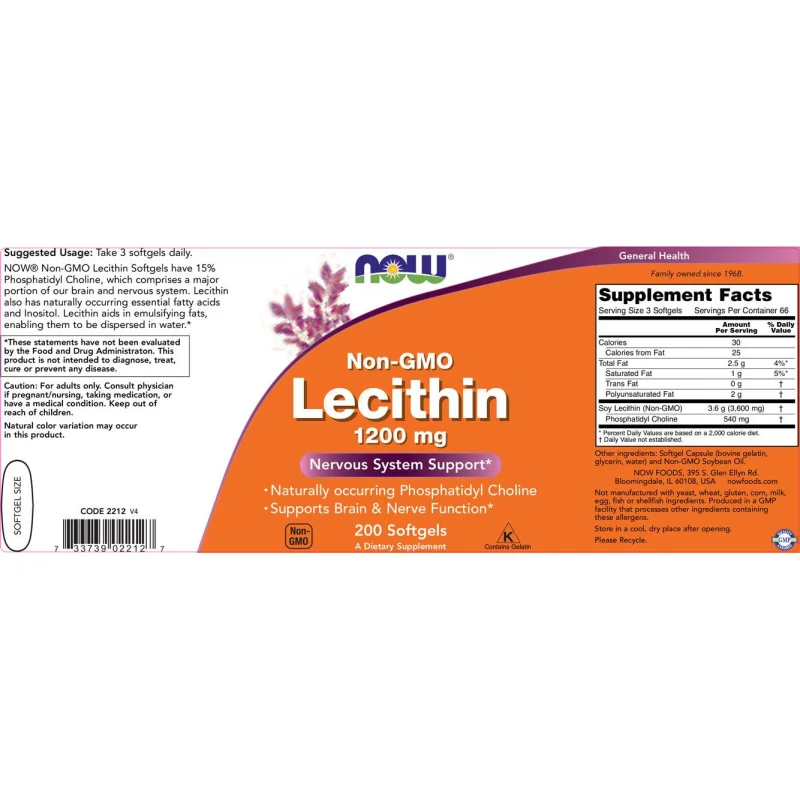 Lecithin / Soy 1200 mg (66 дози) / 200 Гел капсули - NOW Foods