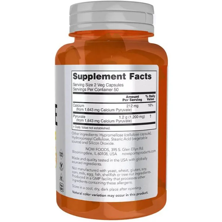 Pyruvate 600 mg (50 дози) / 100 капсули - NOW Foods