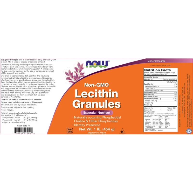 Lecithin Granules Non-GMO (45 дози) / 454 грама - NOW Foods