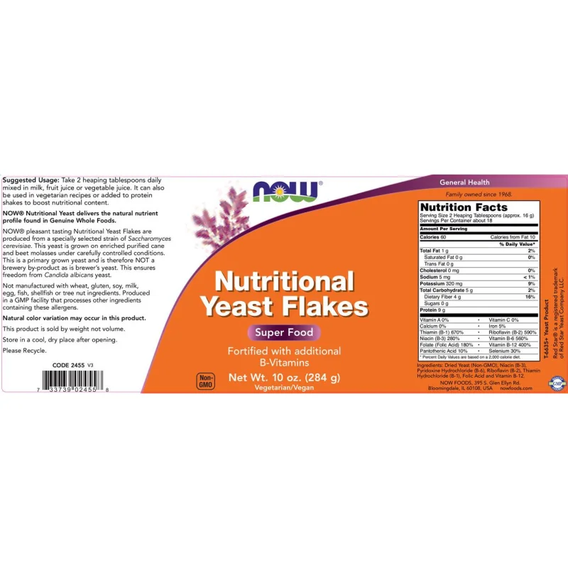 Nutritional Yeast Flakes (18 дози) / 284 грама - NOW Foods