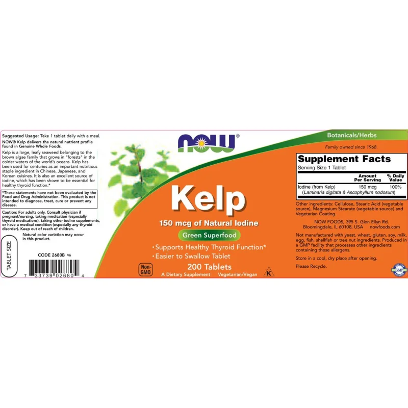 Kelp 150 mcg of Natural Iodine / 200 Таблетки - NOW Foods