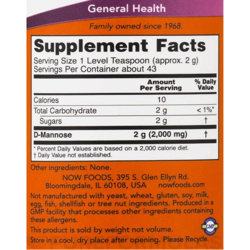 D-Mannose Powder (42 дози) / 85 грама - NOW Foods