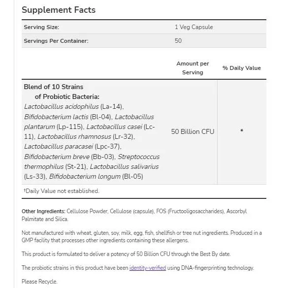 Probiotic-10 50 Billion (50 дози) / 50 капсули - NOW Foods