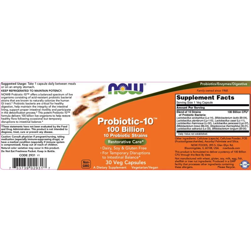 Probiotic-10 100 Billion (30 дози) / 30 капсули - NOW Foods