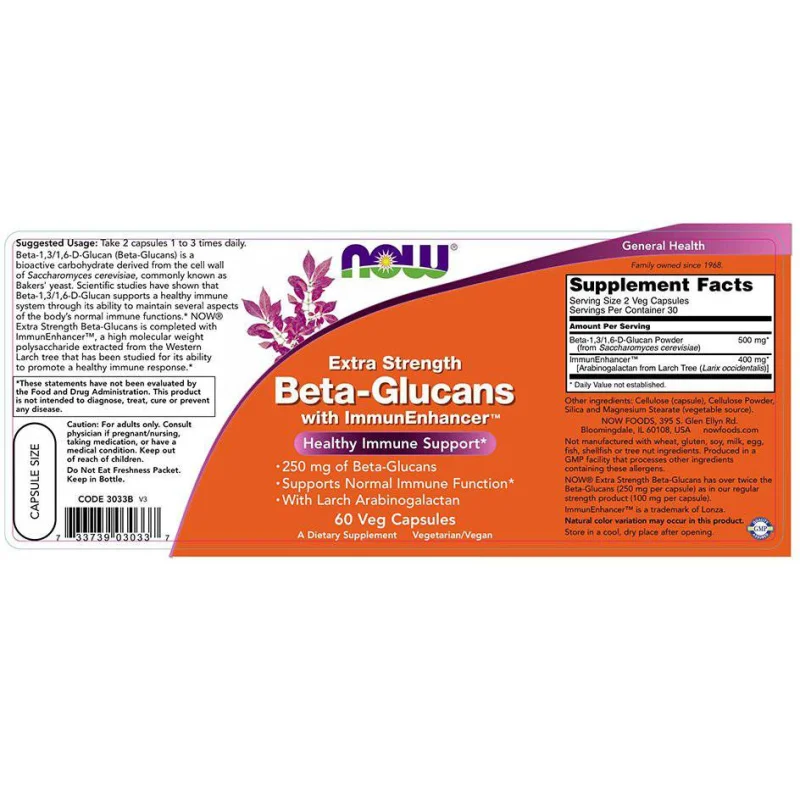 Beta 1,3/1,6 Glucan 250 mg (60 дози) / 60 капсули - NOW Foods