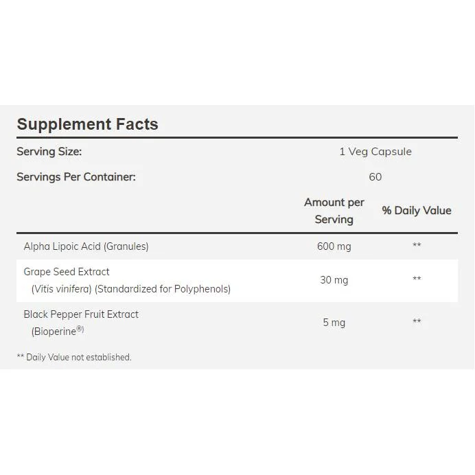 Alpha Lipoic Acid 600 mg / Extra Strength (60 дози) / 60 капсули - NOW Foods