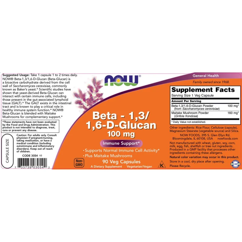 Beta 1,3/1,6 - D - Glucan - 100 mg (90 дози) / 90 капсули - NOW Foods