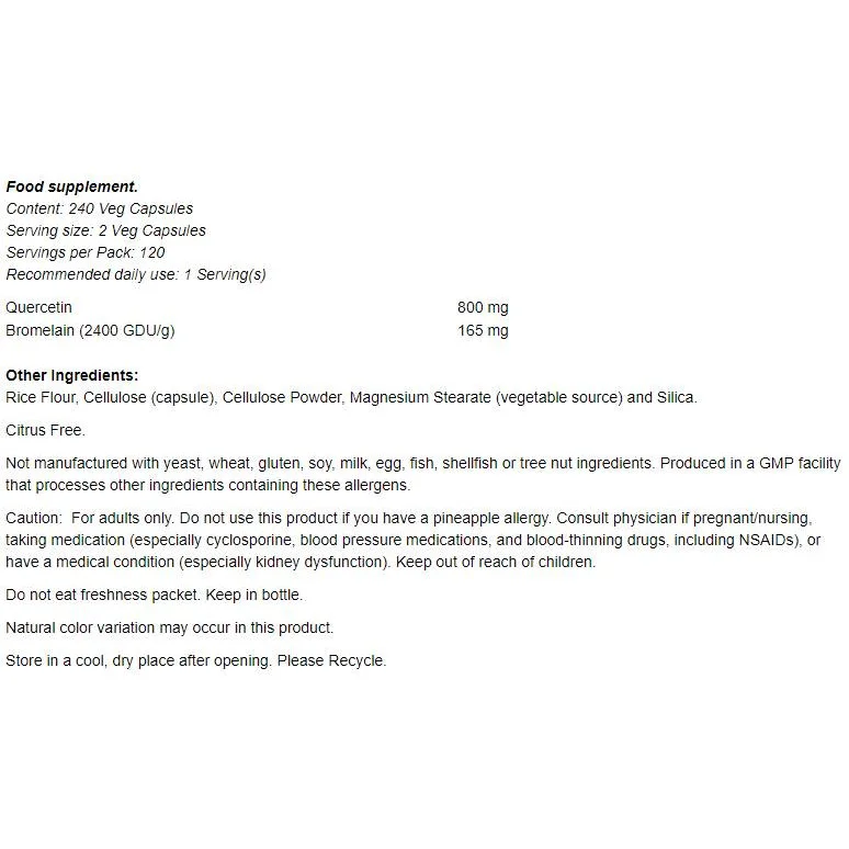 Quercetin with Bromelain (120 дози) / 240 капсули - NOW Foods