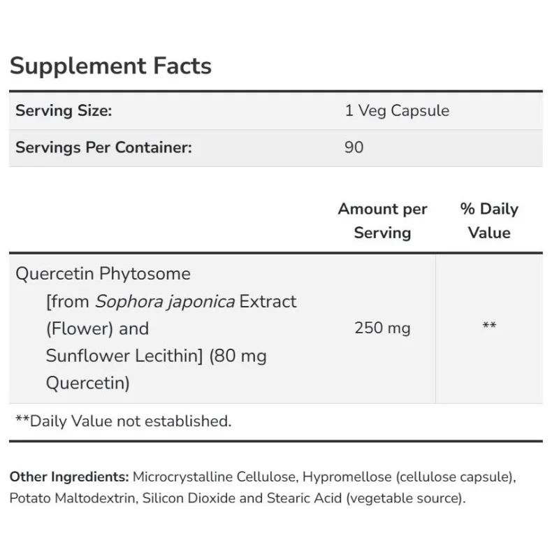 Quercetin Phytosome 250 mg (90 дози) / 90 капсули - NOW Foods