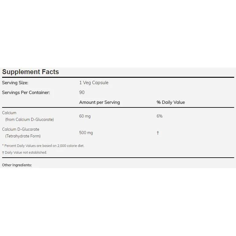 Calcium D-Glucarate 500 mg (90 дози) / 90 капсули - NOW Foods