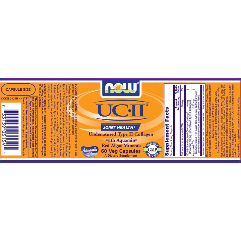 UC II / Type 2 Collagen 40 mg (60 дози) / 60 капсули - NOW Foods