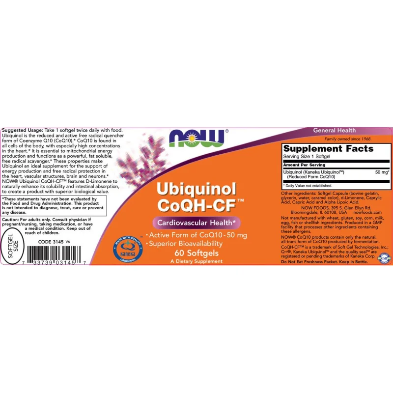 Ubiquinol CoQH-CF™ / 60 Гел капсули - NOW Foods