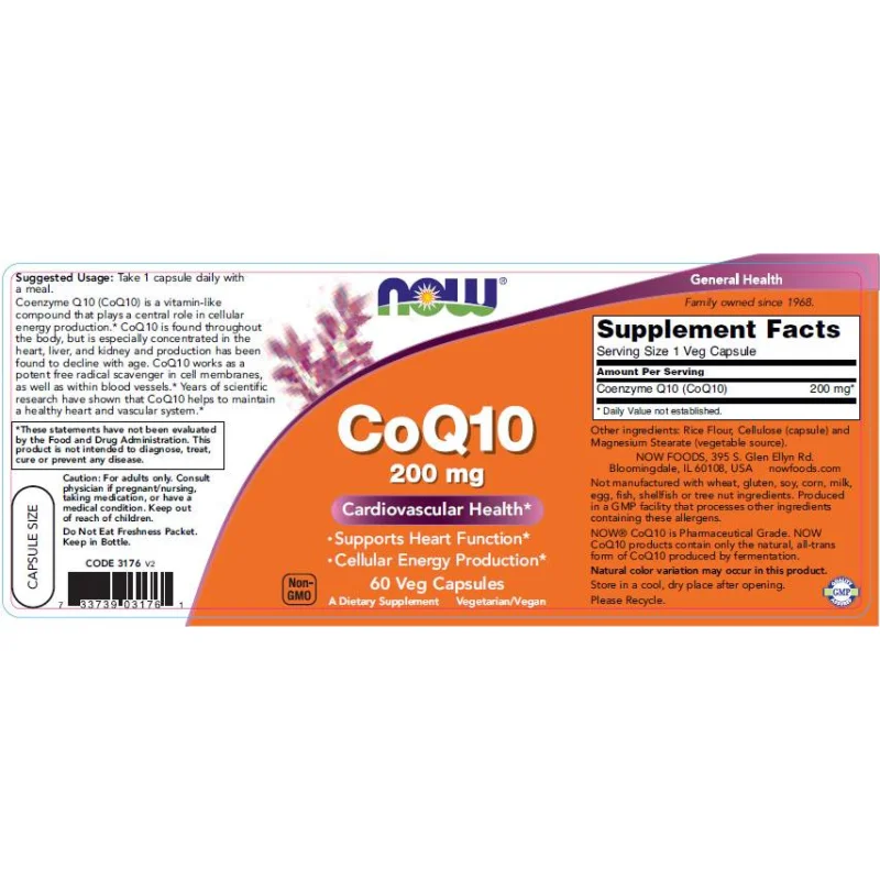CoQ10 200 mg (60 дози) / 60 капсули - NOW Foods