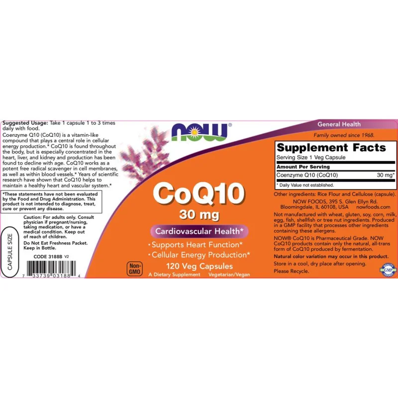 CoQ10 30 mg (120 дози) / 120 капсули - NOW Foods