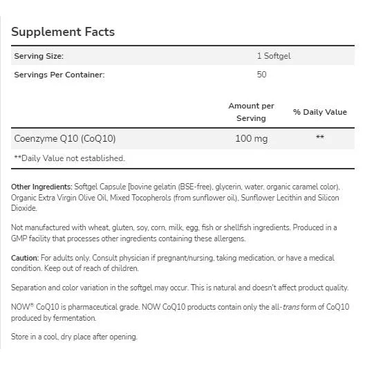 CoQ10 100 mg (150 дози) / 150 Гел капсули - NOW Foods