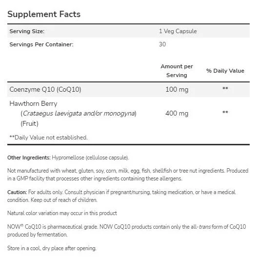 CoQ10 100 mg | with Hawthorn Berry (180 дози) / 180 капсули - NOW Foods