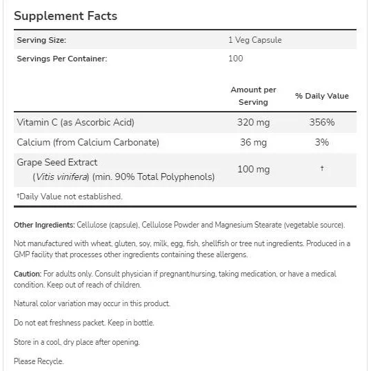 Grape Seed 100 mg | Standardized Extract (200 дози) / 200 капсули - NOW Foods