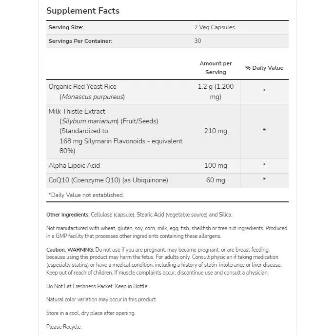 Red Yeast Rice 600 mg with CoQ10 30 mg (30 дози) / 60 капсули - NOW Foods