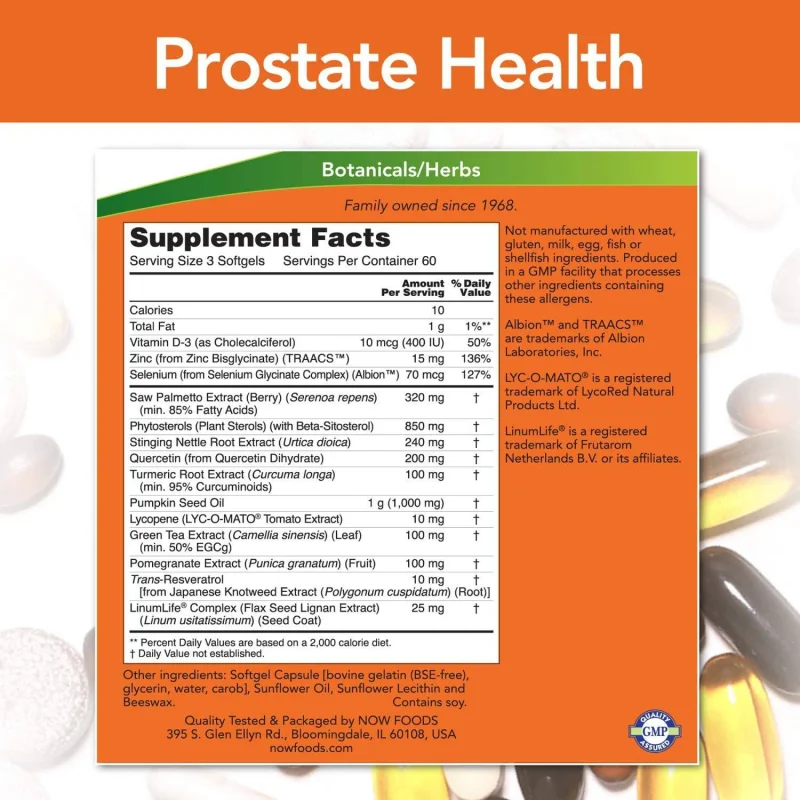 Prostate Health (60 дози) / 180 Гел капсули - NOW Foods