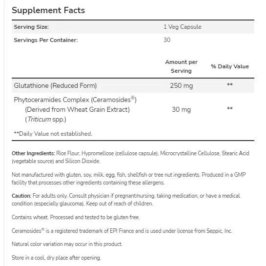 Glutathione Skin Brightener™ | with Ceramosides® (30 дози) / 30 капсули - NOW Foods