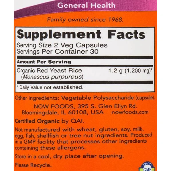 Red Yeast Rice 600 mg (30 дози) / 60 капсули - NOW Foods