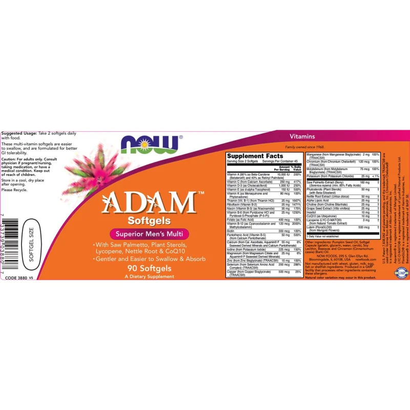 Adam Men's Vits / 90 Гел капсули - NOW Foods