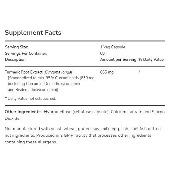 Turmeric Curcumin 665 mg (120 дози) / 120 капсули - NOW Foods