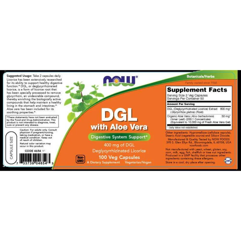 DGL With Aloe Vera (50 дози) / 100 капсули - NOW Foods
